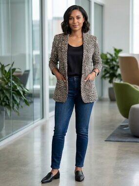 Intempo Leopard Print Single-Button Blazer | Neutral Tan & Black | Size 2XL